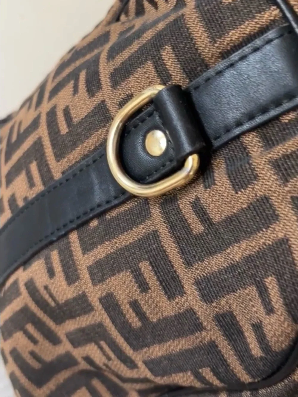 Fendi Brown Monogram Canvas Duffel with Black Trim